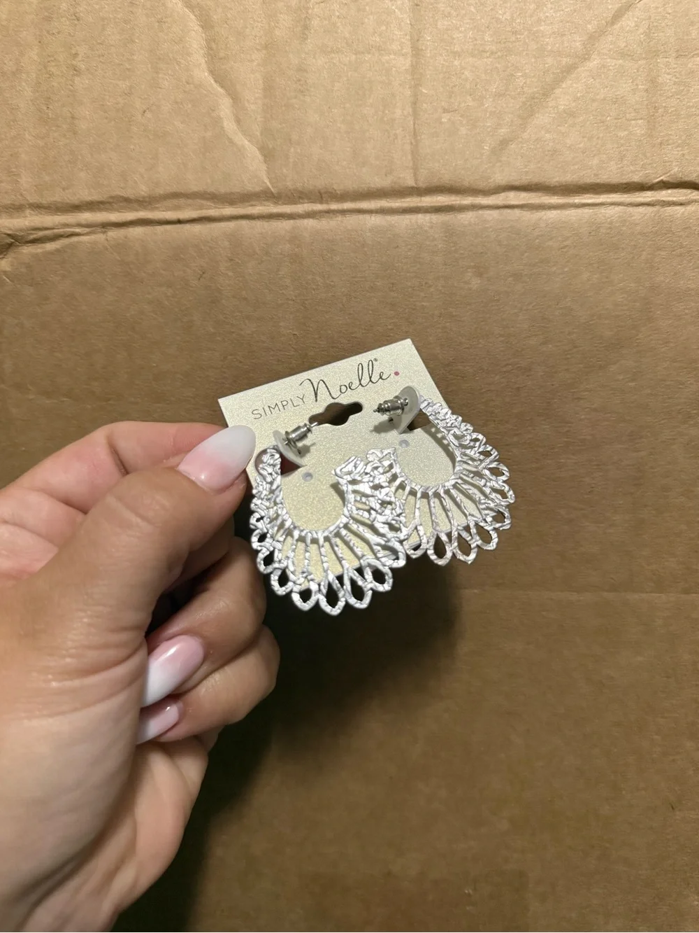 Simply Noelle Silver Scalloped Openwork Hoop Earrings - Picture 3 of 4